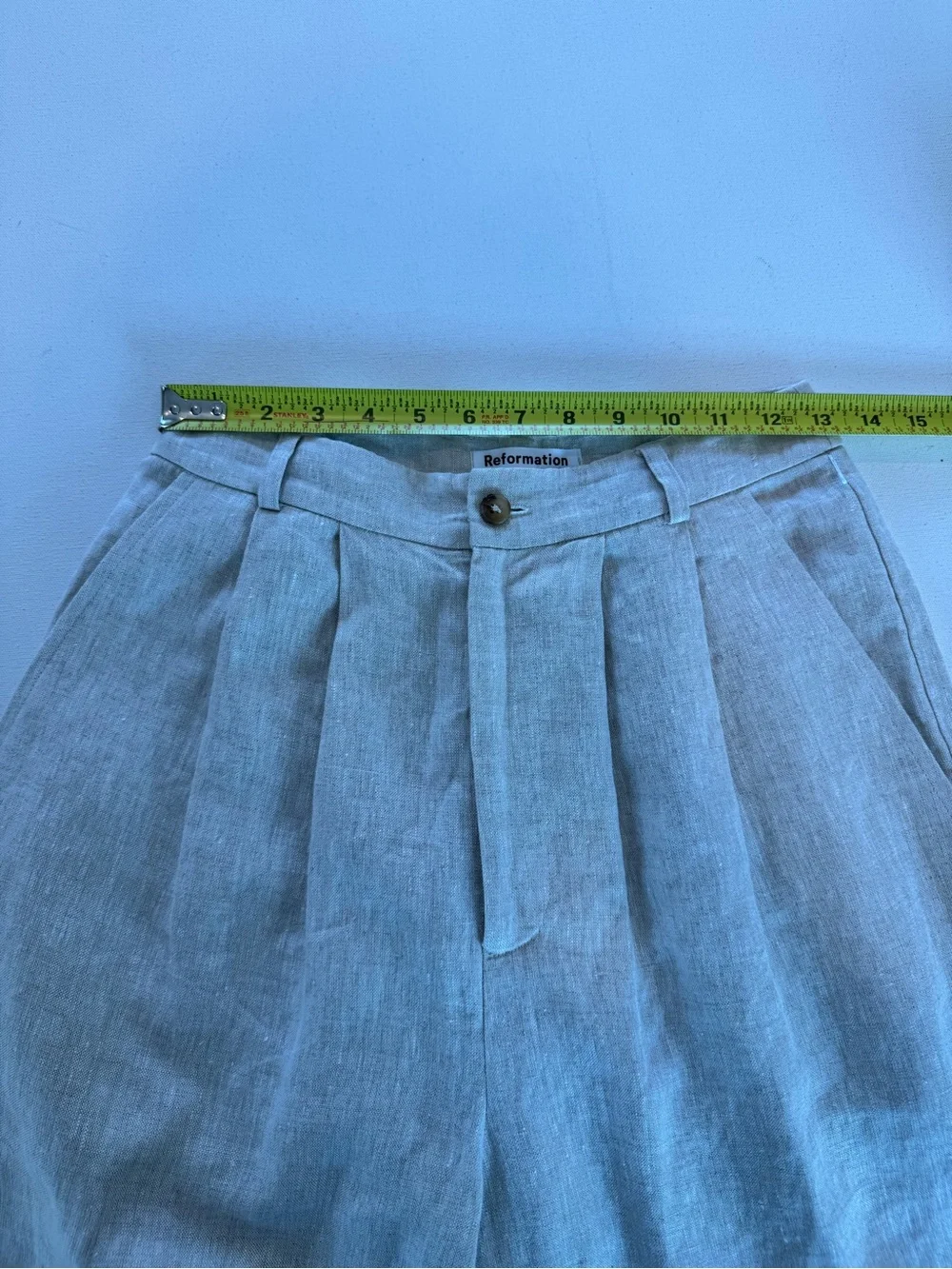 Reformation Mason Linen High Rise Wide Leg Pleated Pant Beige Women 2 Like New